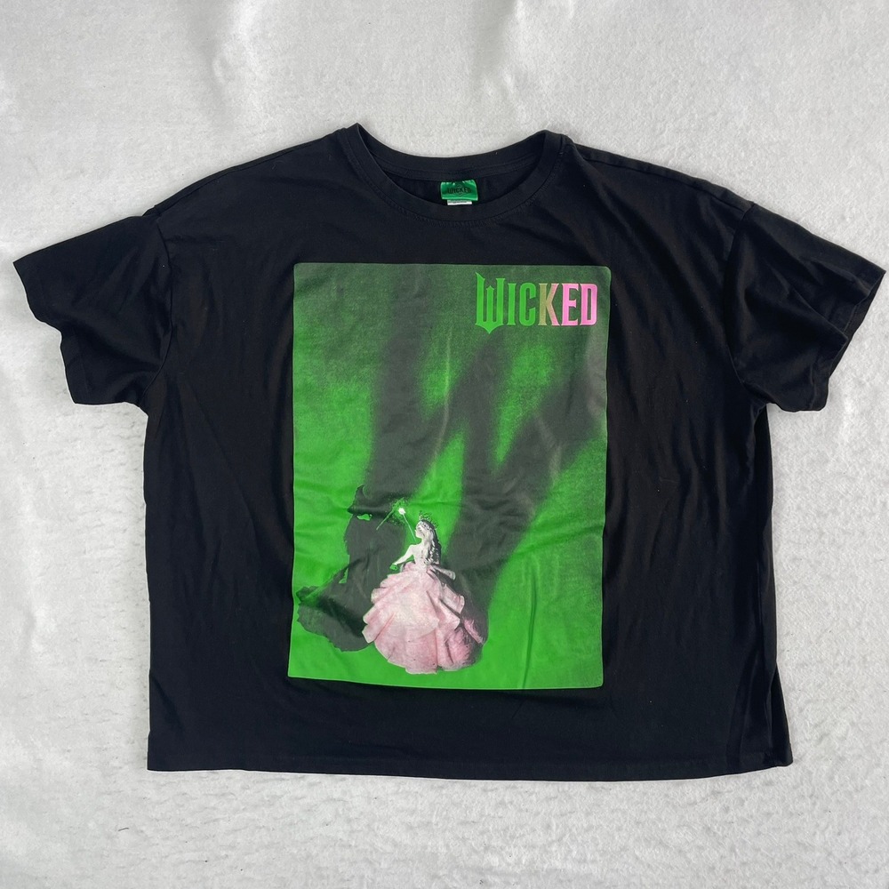 Wicked Graphic T-Shirt Womens XL Black Glinda Elphaba Broadway Musical Crop Tee